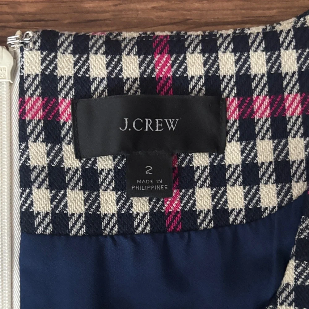 💕J.Crew Pink and Black Houndstooth Plaid Sleeveless Dress Pleated Skirt Academia